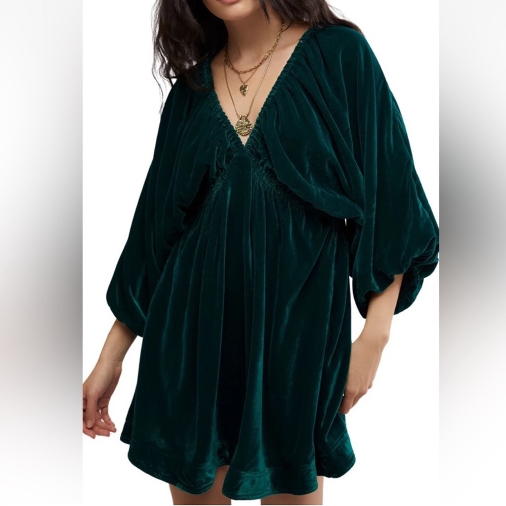 Free People Portia Green Velvet Mini Dress NWT